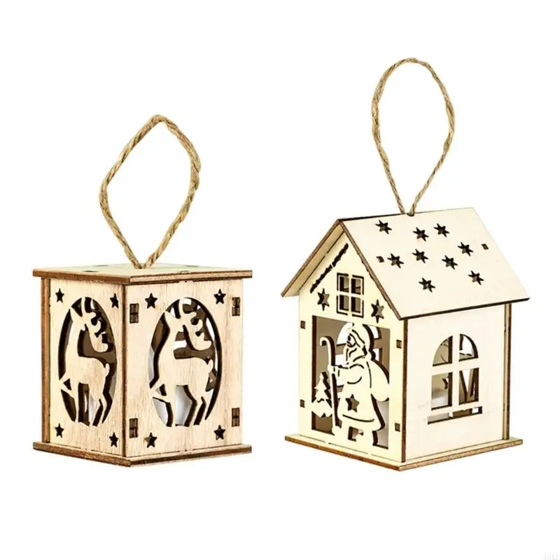 A0KE Christmas Wooden House Decoration With Warm LED Light Illuminated Cottage Ornament For Seasonal Display