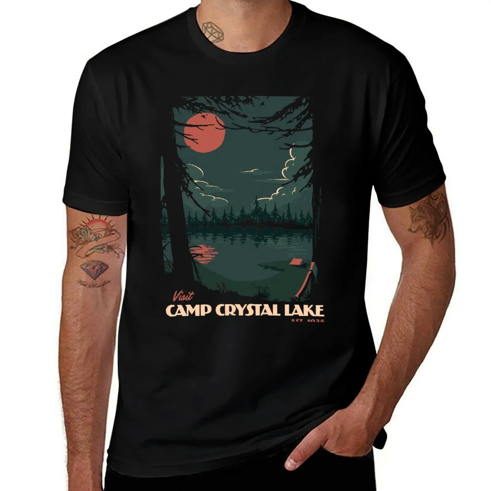 

Visit Camp Crystal Lake travel poster T-Shirt cotton tshirt 100% anime t shirts for man T-Shirt