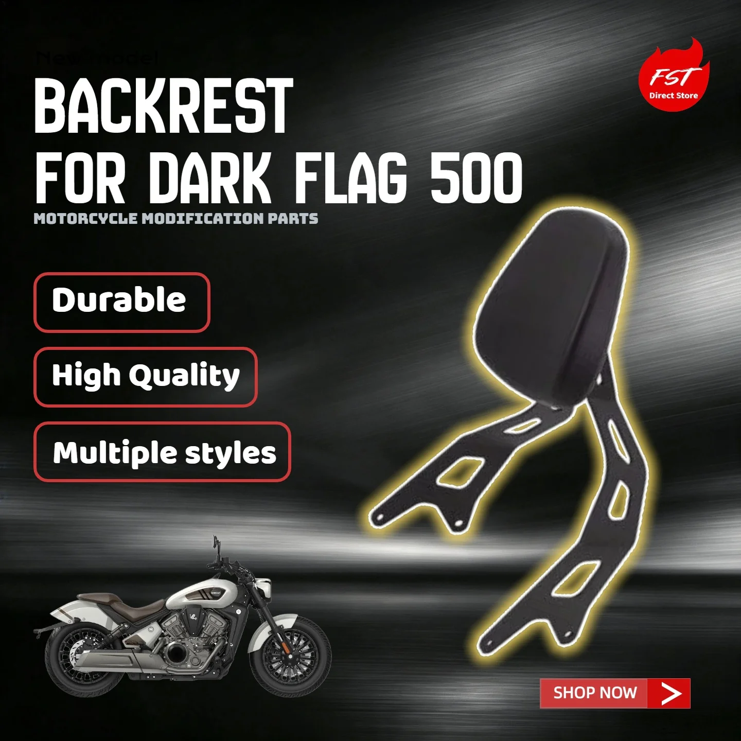 For Benda Dark Flag 500  Rear Passenger Backrest Cushion, Waterproof High Strength No-Drill Modification Parts