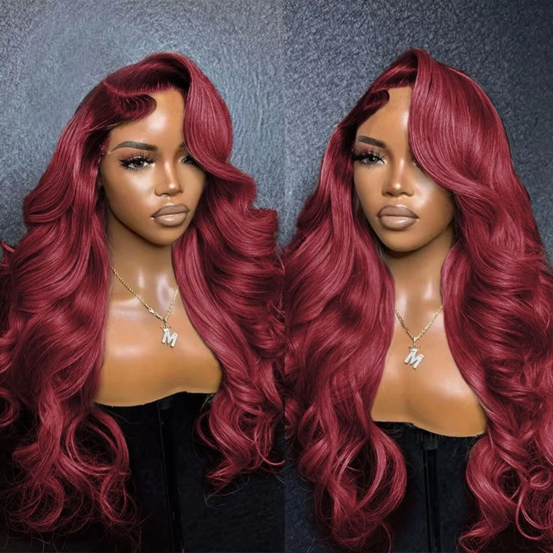 

13x6 Бесклеевой HD парик фронта шнурка Красный Бордовый 13X4 Парики фронтальной части шнурка Объемная волна 30 дюймов с волосами ребенка Бордовый красный 99j Парик Косплей