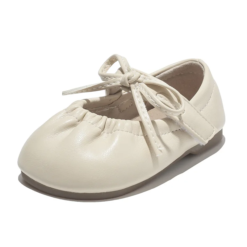 Girls Leather Shoes 2024 Autumn New Fashion Casual Soybean Shoes Velcro Small Children Princess Shoes Breathable Soft Bottom