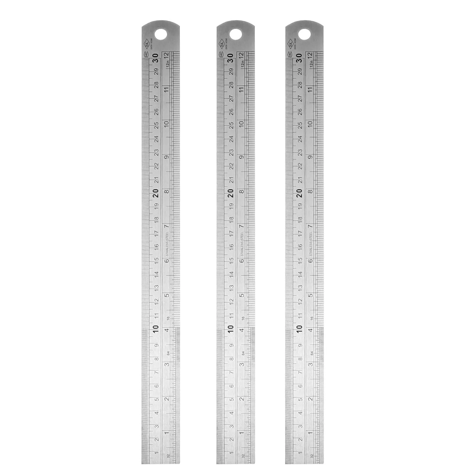3Pcs Measuring Ruler Stainless Steel Double Sided Straight Ruler for Drafting Woodworking Office School Project Measuring Tool