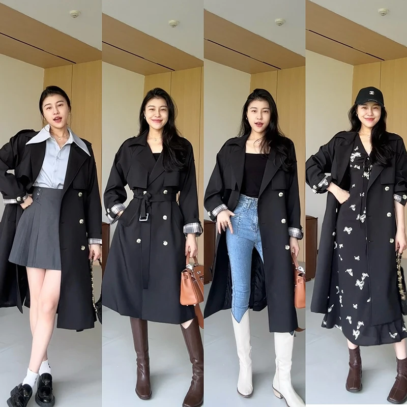 

Пальто Zhang a Xing Briti Sle Plaid Color Blo Design, миди-длины, универсальное, струящееся, приталенное, из полиэфирного волокна, длинное, S...