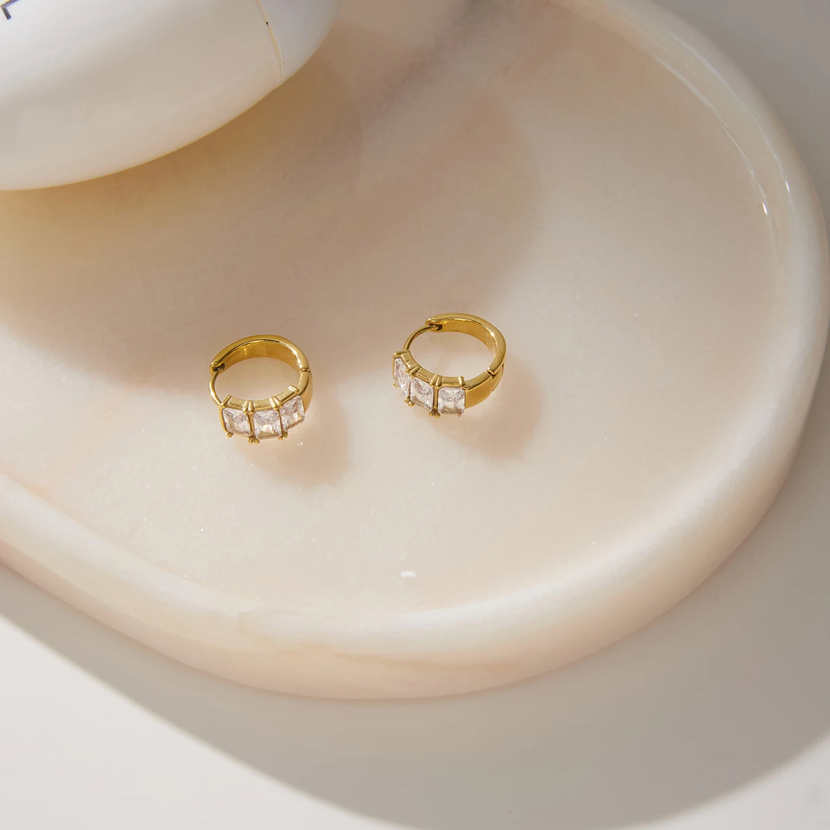 Yori Bling Cubic Zirconia Geometric Hoop Earrings 18K Golden PVD Plated Versatile Wear Jewelry Daily Basic Classic