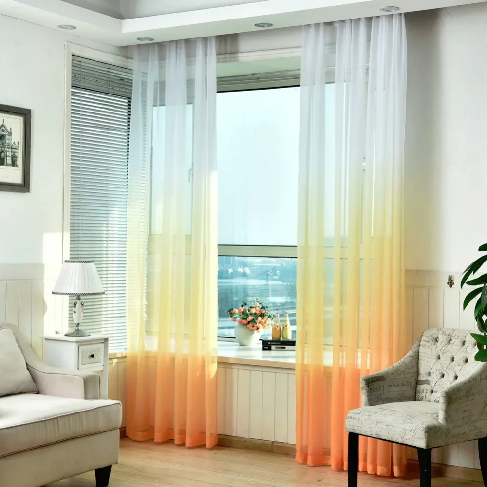 NAPEARL Kitchen Ready Color Solid Tulle Door Voile Sheer Rainbow Balcony Window Fabrics Made Bedroom