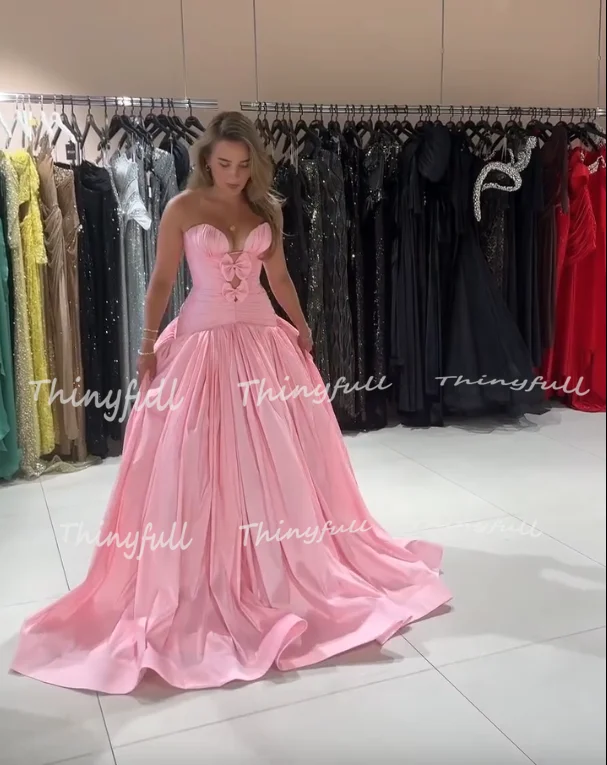 Thinyfull 현대 a 라인 새틴 댄스 파티 드레스 연인 민소매 주름 이브닝 가운 이벤트 드레스 로브 드 soirée 맞춤형