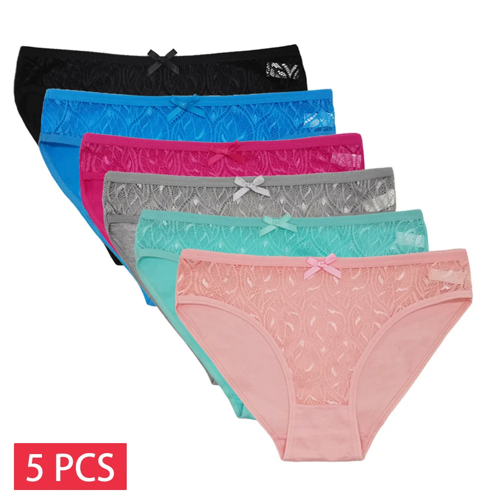 5 PCS/Set Hot Sale Sexy Lace Underwear Soft Underpants Ladies Panty Comfortable Women Cotton Panties 89319