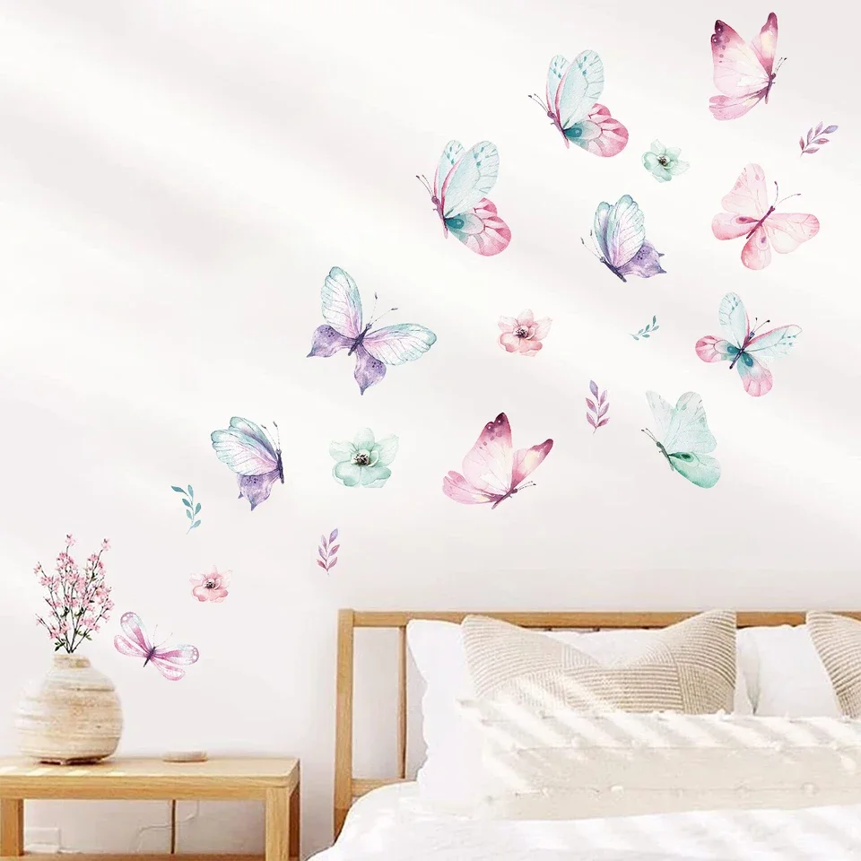 3 pcs vibrant watercolor butterfly decals for walls windows tiles furniture eco friendly pvc removable waterproof modern animal