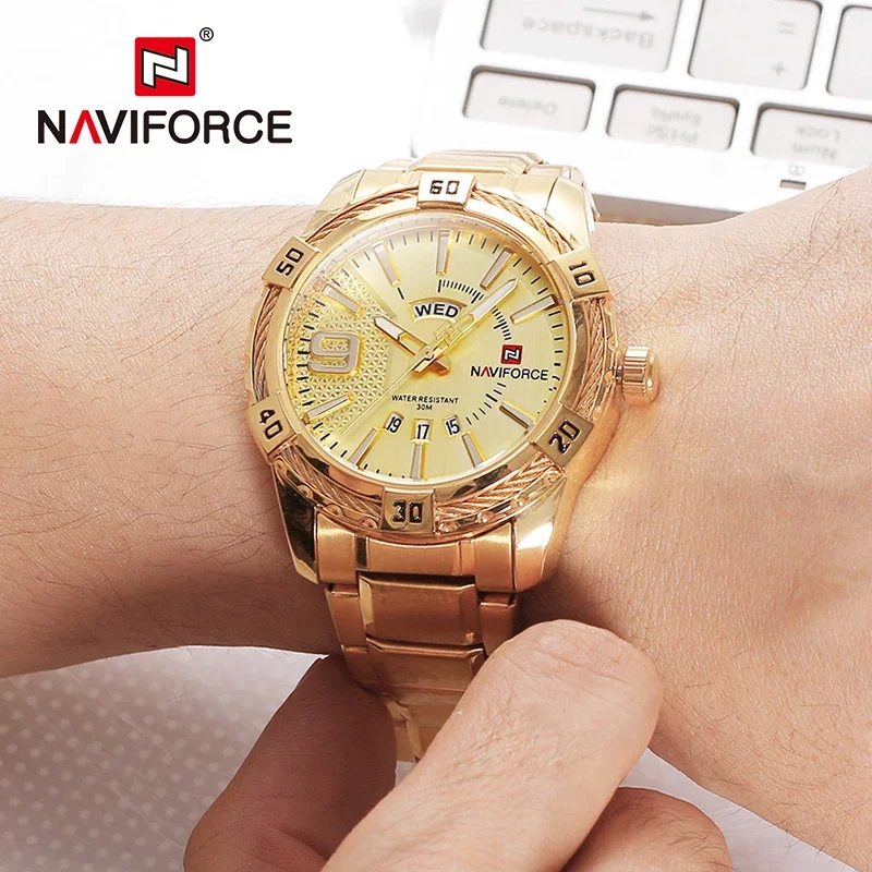 NAVIFORCE NF9117 Luxury Brand Men\'s WristWatch Original Fashion Quartz Classic Watches  Men Waterproof Business Steel Band