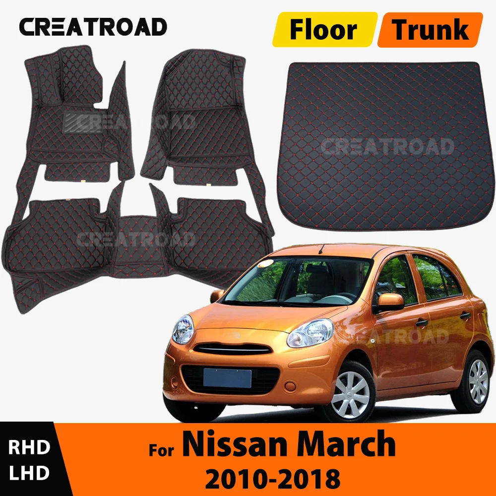 

CREATROAD For Nissan March 2010-2018 2017 2016 2015 car floor&trunk mats Custom automobile carpet cover interior accessories