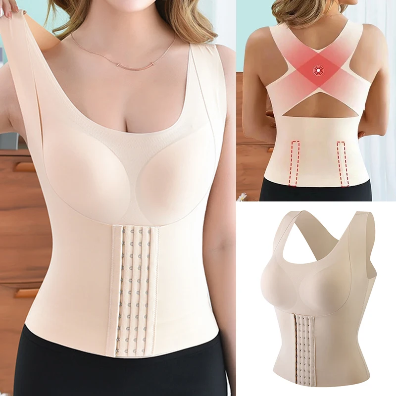 

Body Shaper Bra Slimming Vest Women Shapewear Cross Back Support Seamless Push Up Underwear Tummy Control Waist Trainer Tank Top