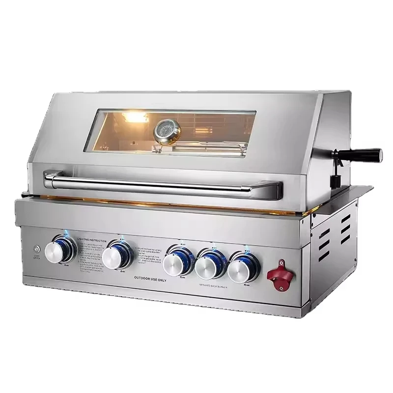 Duty 304 Stainless Steel Visual Rotating Charcoal LPG NG Gas Barbecue Grills Outdoor Kitchen BBQ Grill Cabinets Islands Heavy