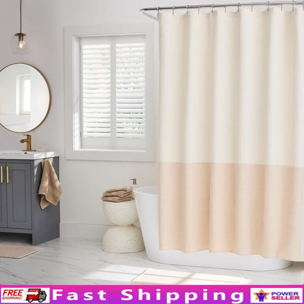 

Стильная занавеска для душа с цветными блоками, прочная смесь хлопка из полиэстера 72x72, современный декор для ванной комнаты, легкий уход, можно стирать в машине, верхняя втулка