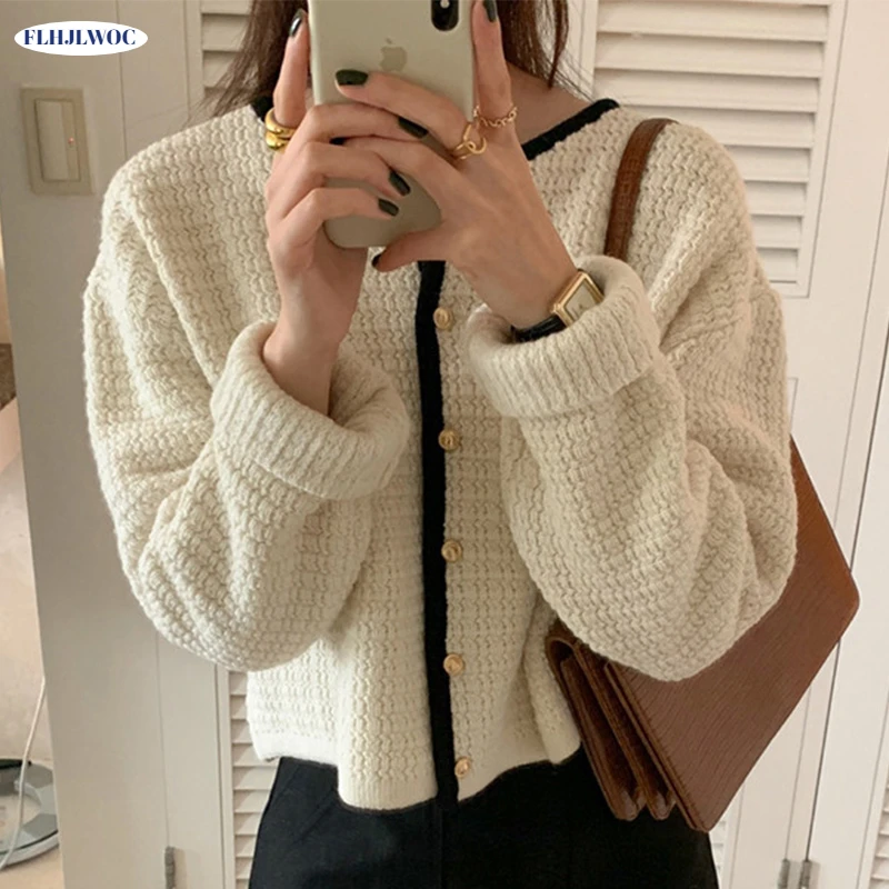 Short Coats Outerwear Chic Korea Cute Clothes Women Winter Preppy Style Single-Breasted Button Girls Knitted Sweater Cardigans