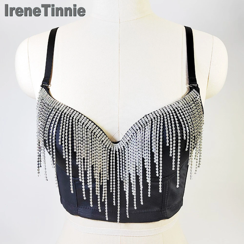 

IRENE TINNIE Women Fashion Sexy Sleeveless Short Crop Top Individuality Slim Top Diamond Tassel Chain Slim-Fit Backless Camisole