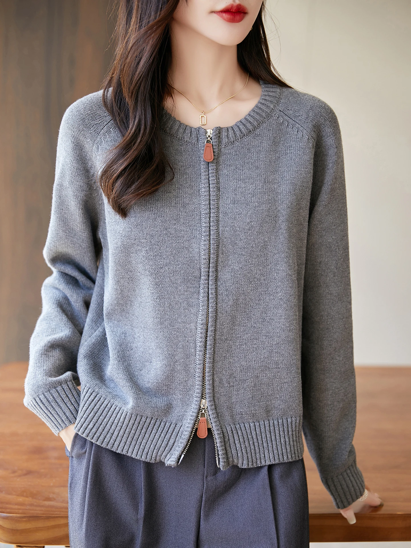 Thiened Pure Cotton Knitted Miu Series Cardigan feminino Or Outerwear Suéter com zíper duplo Trendy Top Quali Soft Long...