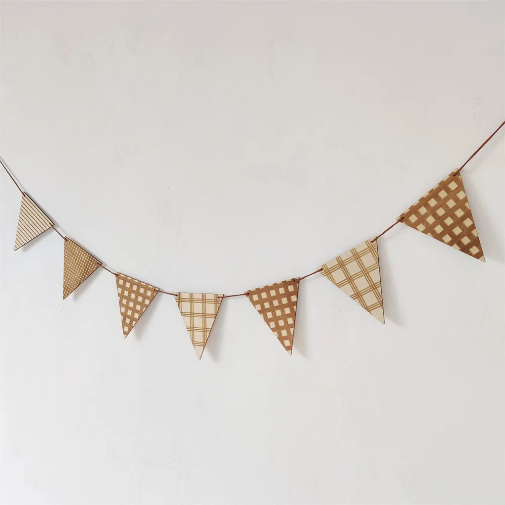 Nordic Wooden Triangle Flag Wall Hanging Garland Baby Shower Birthday Party Bunting Banner Kids Room Nursery Decor Photo Props