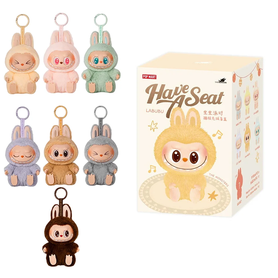 Gran oferta figura de Anime Labubu tiene un asiento serie vinilo colgante muñeca modelo juguete lindo monstruo réplica llavero j
