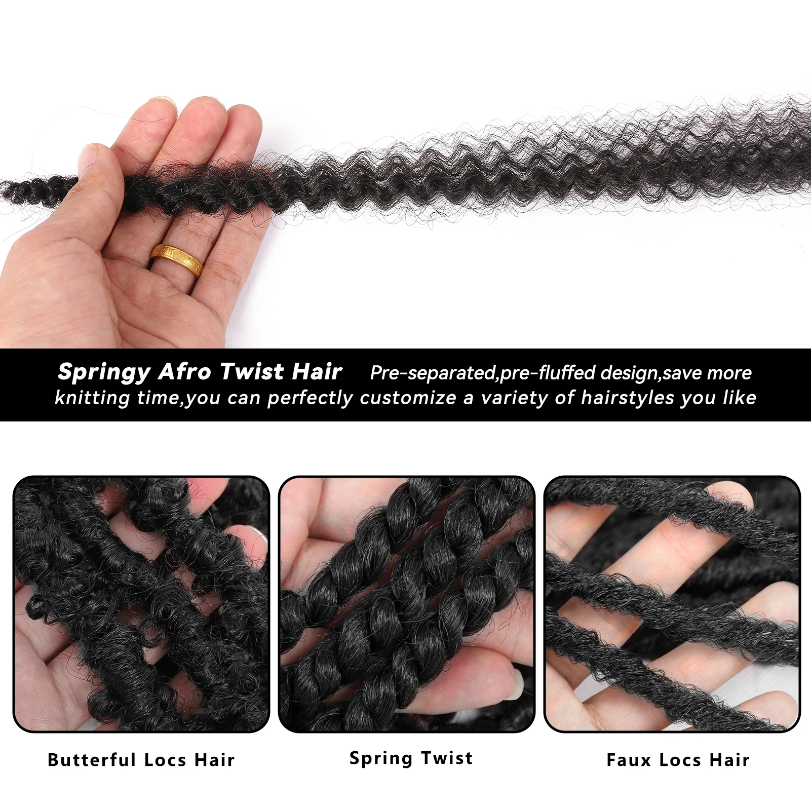 Kinky Marley Twist Braiding Hair High Puff Springy Afro Twist Hair Extension Synthetic Crochet Hair Bulk for Butterfly Locs