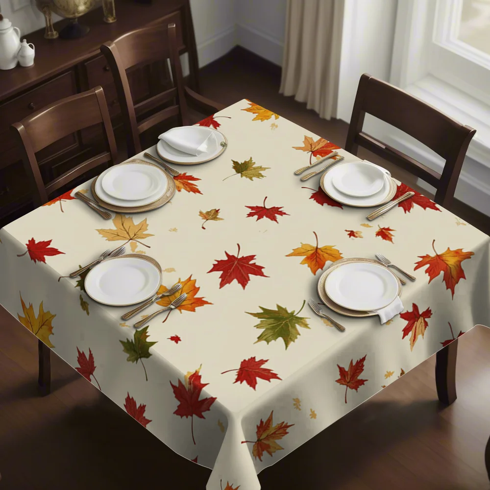 1PC Autumn Red Maple Leaf Printed Square Tablecloth is suitable for restaurant party tablecloths, kitchen table decorations.xzj