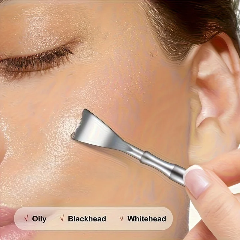Extractor de espinillas de doble cabezal de acero inoxidable, herramienta extractora de imperfecciones, eliminación de espinillas y comedones, Extractor de imperfecciones faciales y nariz, 1/2 Uds.