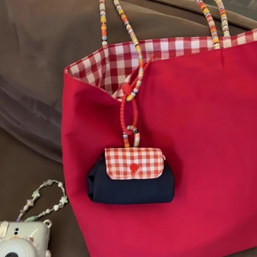 Tragbare Leinwand Plaid Lagerung Tasche Zipper Koreanischen Stil Kopfhörer Tasche Hängen Schlüsselbund Ethnischen Stil Geldbörse Damen