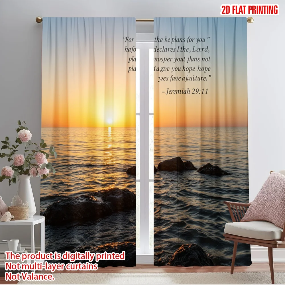 

2pcs 2D flat printing Window Treatment Curtains Hope Future Ocean Sunset Polyester Without Electricity Birthday Party Perfect
