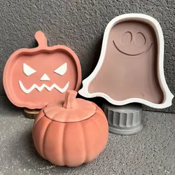 Halloween Pumpkin Ghost Tray stampo in Silicone Candy Storage Jar Candle Cup portacandele stampo in resina di cemento gesso