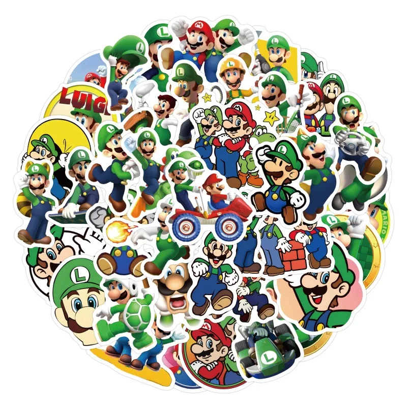 60pcs Mario Brothers Luigi Cartoon Graffiti Stickers Water Cup Luggage Laptop Mobile Phone Refrigerator Decorative Stickers