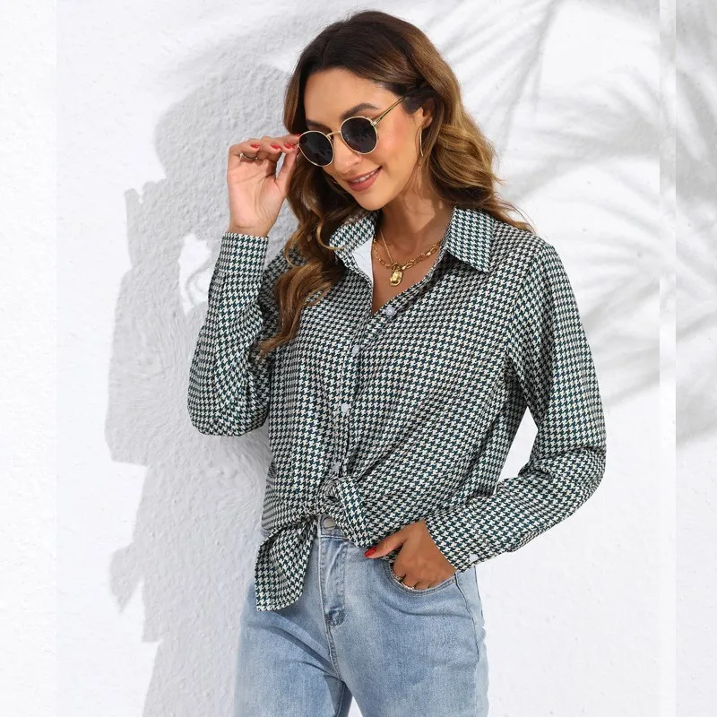 

2026 Spring Autumn New Casual Commuting Women's Shirts Fashionable Plaid Printed Loose Shirts Everyday Versatile Women Clothing