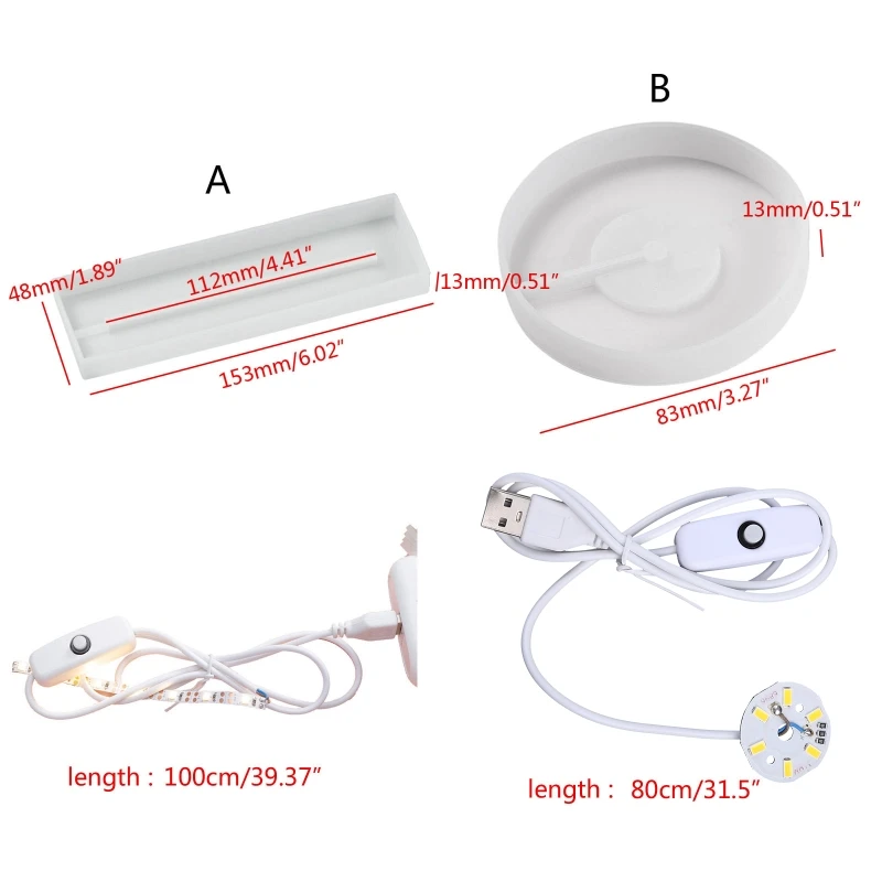 Stampo in Silicone per luci a LED Base di visualizzazione basi quadrate rotonde con luce USB Kit di artigianato fai da te per arte in resina di