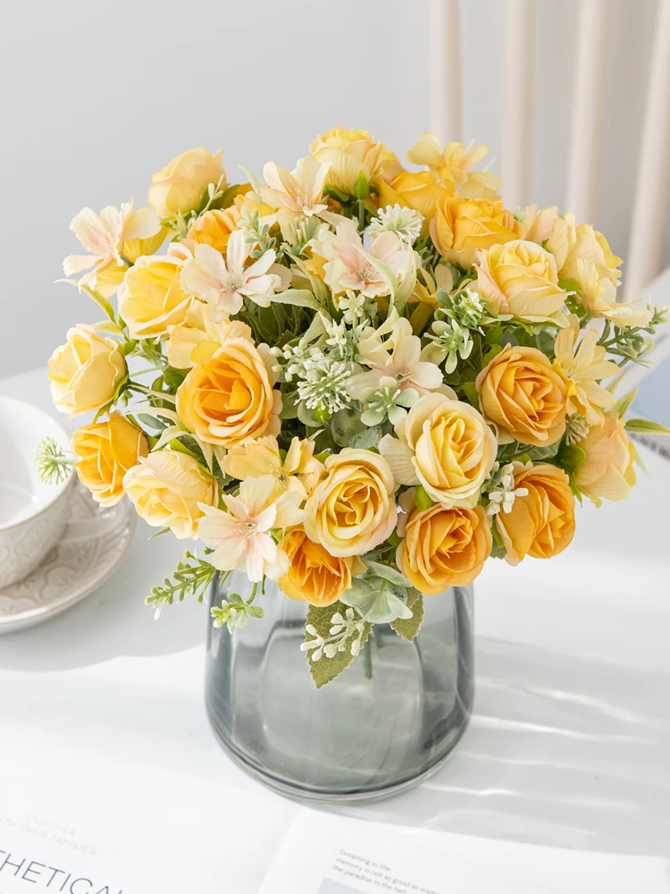 Künstliche Blumen Seidenrosen Hochzeit Kranz Home Room Table Festival Decor Brautsträuße Outdoor Yard Garden DIY Geschenke Günstig – Detail 4