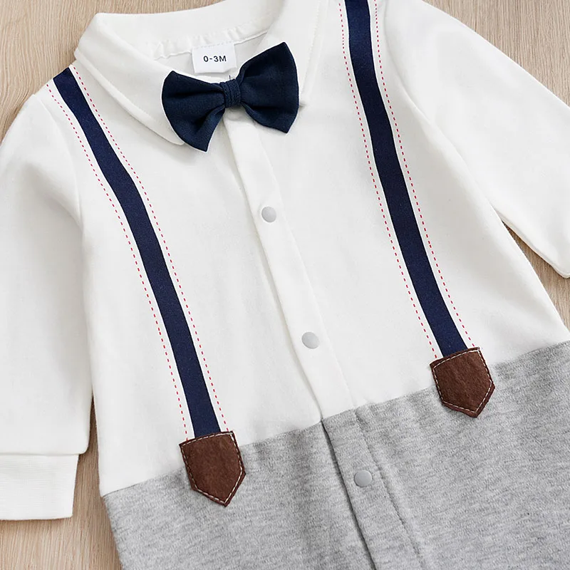 Gentleman Bow tie Style Boy Clothes Newborn Baby Romper Spring and autumn Long Sleeves cotton comfortable Infant Jumpsuits 0-18M