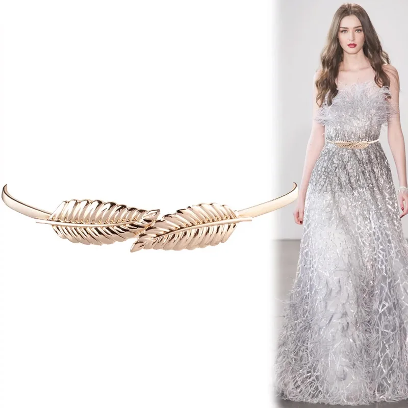Mode Elastische Blatt Taille Kette Gürtel Bund Für hochzeit Kleid Röcke Jeans Hose elegante gürtel für frauen Goldene gürtel Weibliche