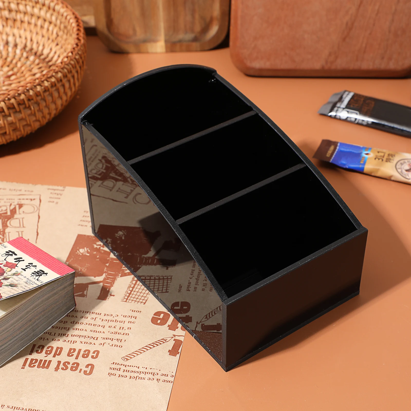 

Seasoning Bag Storage Box Coffee Tea Sugar Organizer Small Bags Countertop Holder Black Acrylic Smooth Edge Lattice