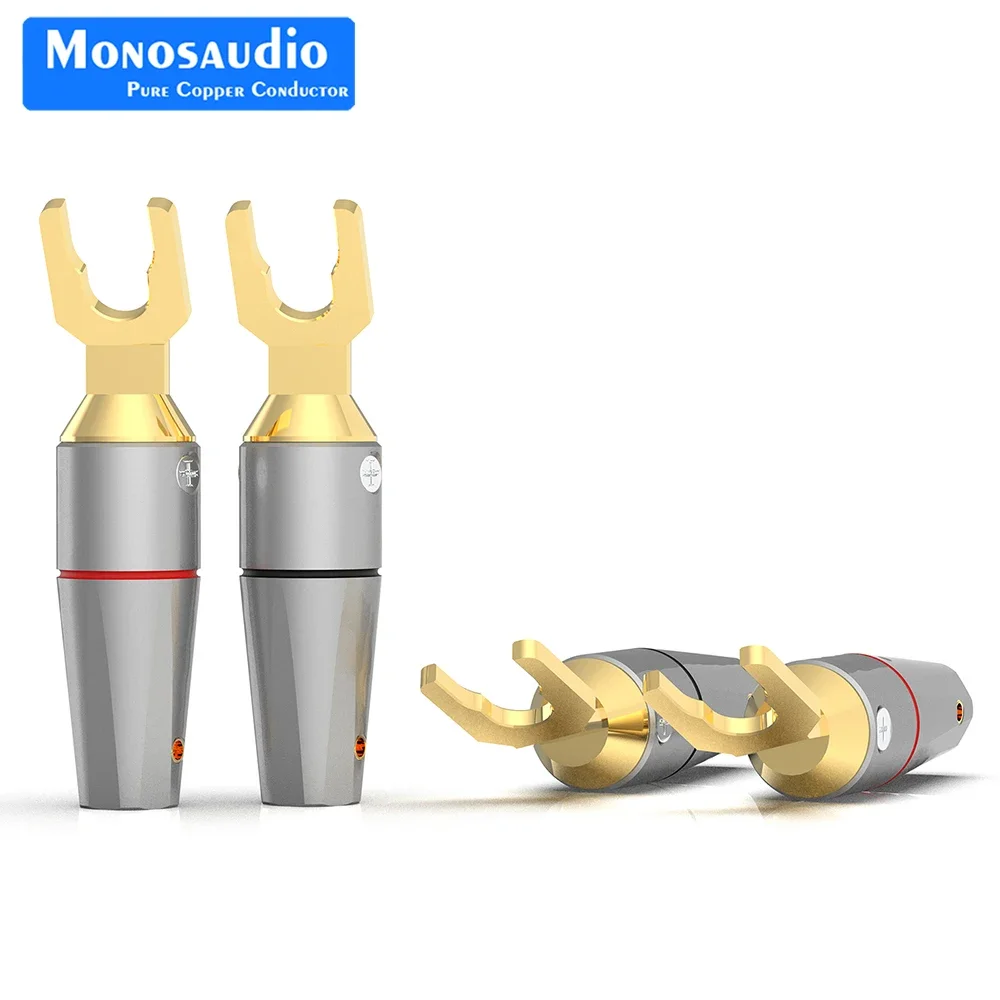 Monosaudio S902R/G  High Quality Y Spade Connector Pure Copper Rhodium/Gold Plated Spade Banana Connector DIY Speaker Cable