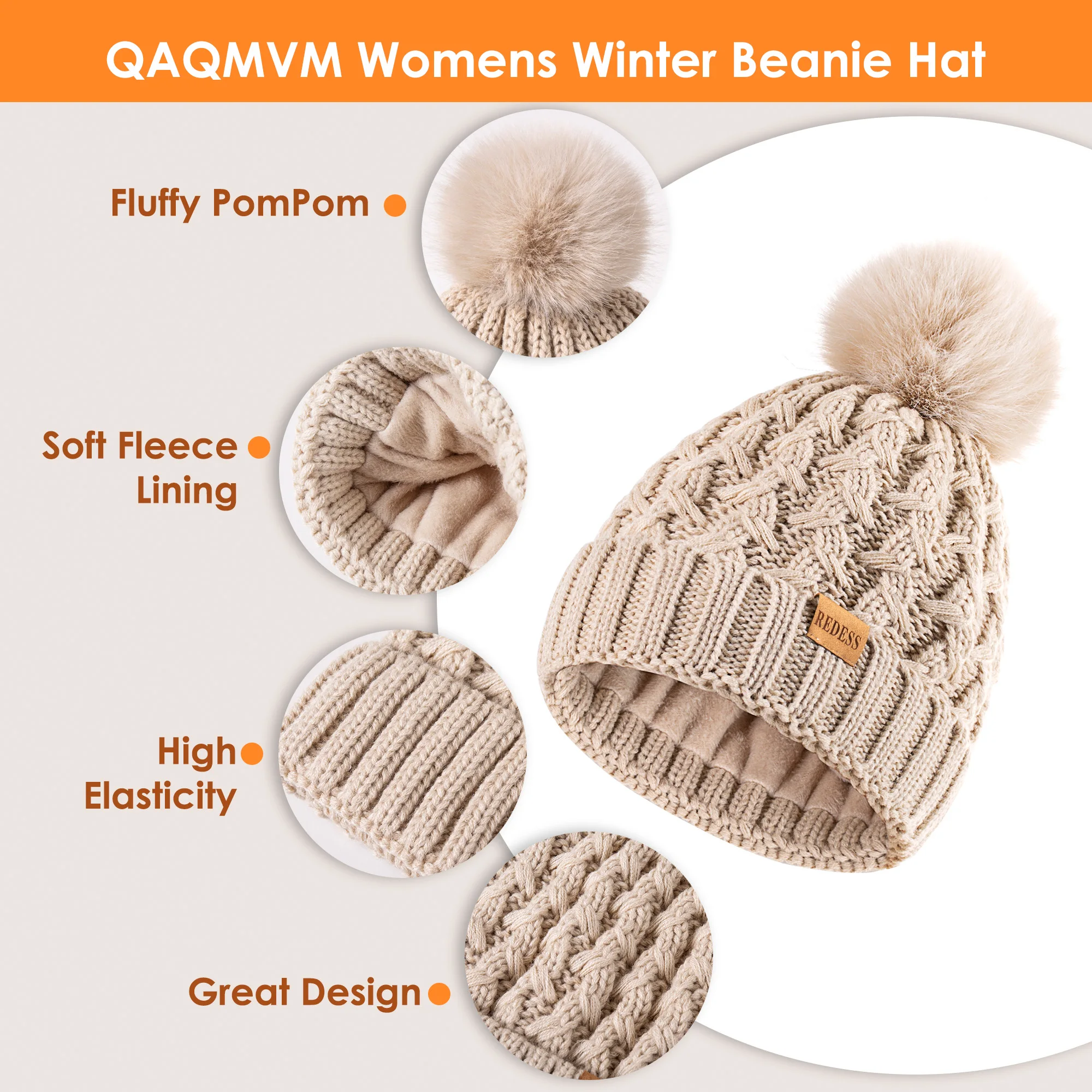 Womens Winter Beanie Hat Touchscreen Gloves Long Neck Scarf Set Warm Knit Caps