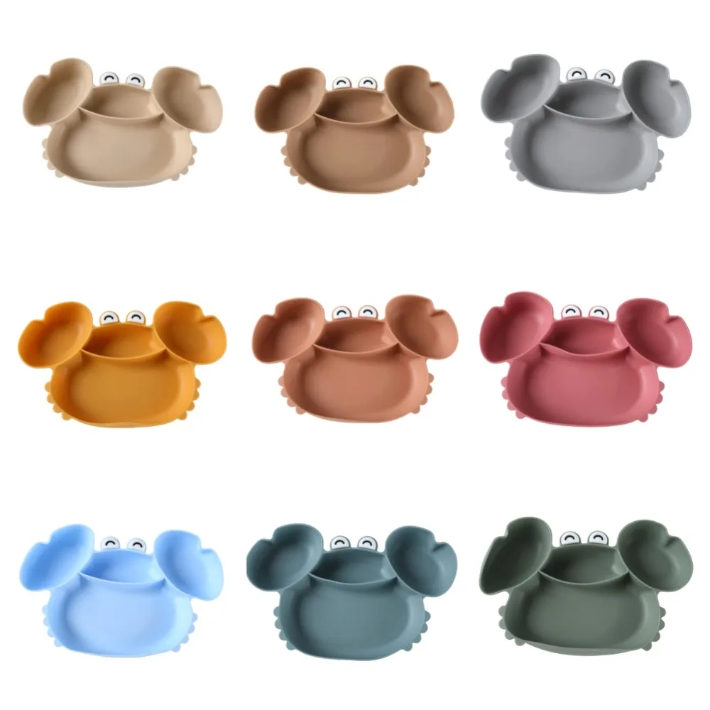 أوعية شفط من السيليكون المحمولة للأطفال على شكل سرطان البحر مقاومة للماء ومرنة للأطفال طبق عشاء مقصورة كرتونية مع أكواب شفط #6