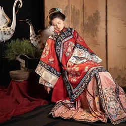 Qing Dynasty Flower Printed Loose Long Sleeve Cheongsam Dress Women Vintage Heavy Industry Antique Clothes Cospaly Qipao