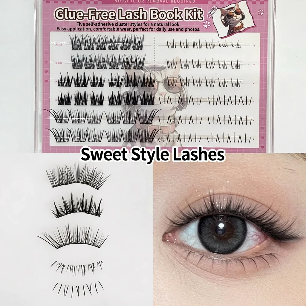 Glue-free Series Eyelash Book Kit Manga Cat Eyes False Eyelash Sweet Girl Group Fiber Lash Cluster For Daily Makeup Party Looks