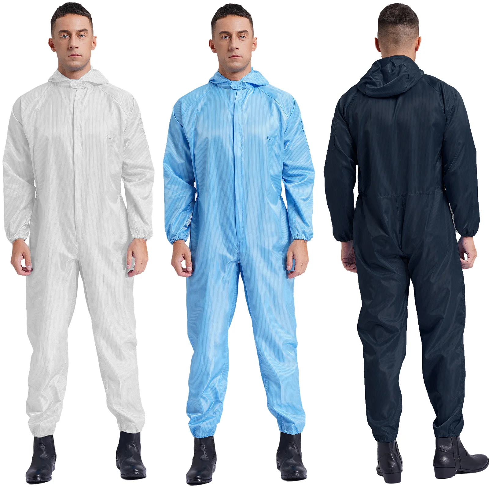 Dustproof Men's One Piece Hooded Work Coveralls Jumpsuits Long Sleeves Front Zipper Mechanics Body Suit for Workshop Spray Paint