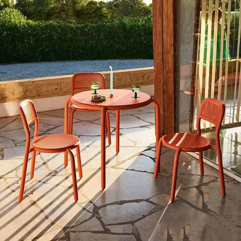 

Outdoor Café Long Table Set, Scandinavian Minimalist Round Dining Table for Balcony and Patio Outdoor Furniture Set Patio
