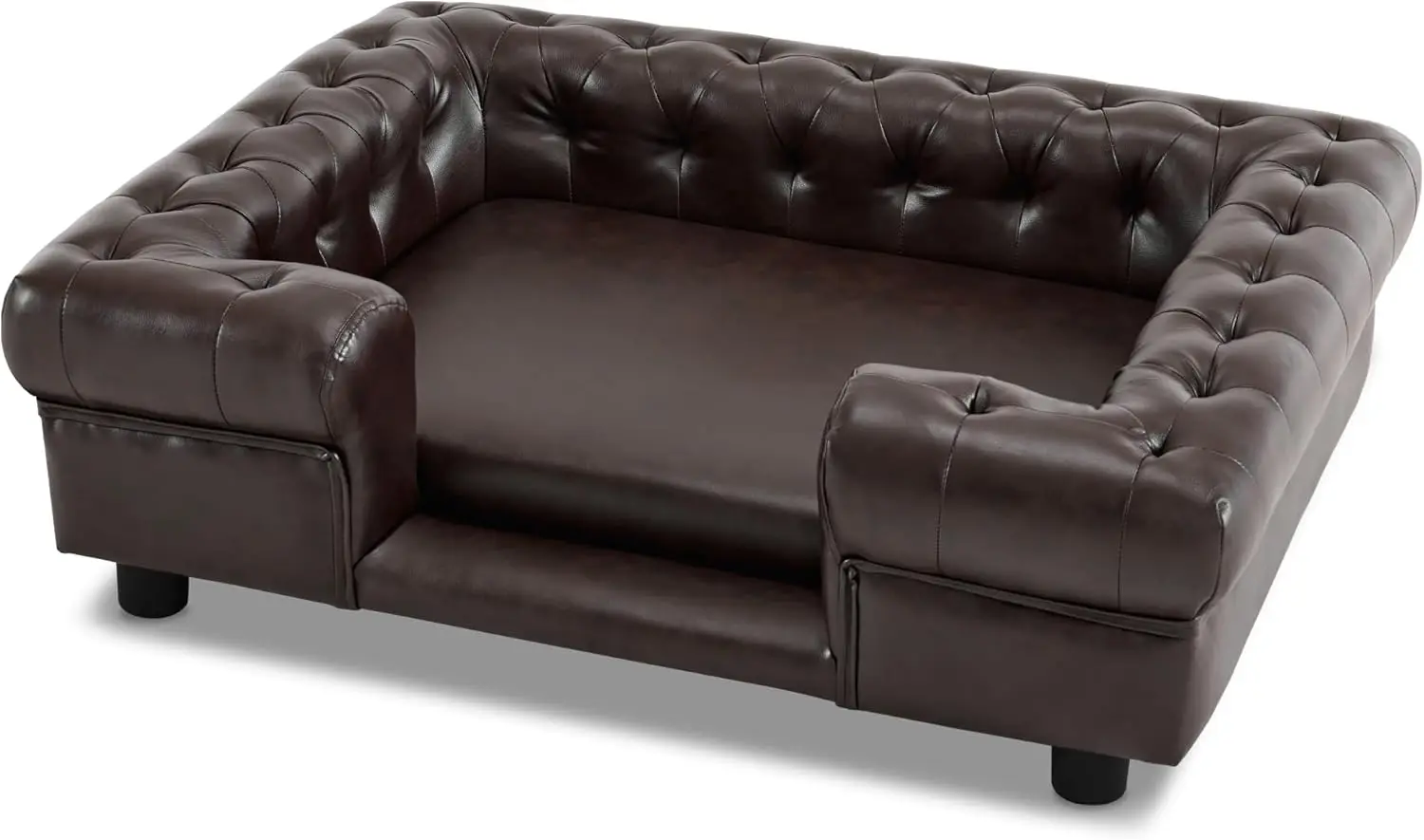 

Faux Leather Dog Couch, Pet Bed for Medium Dogs, Pet Sofa with Small Stairs, 6321 (Dark Brown)