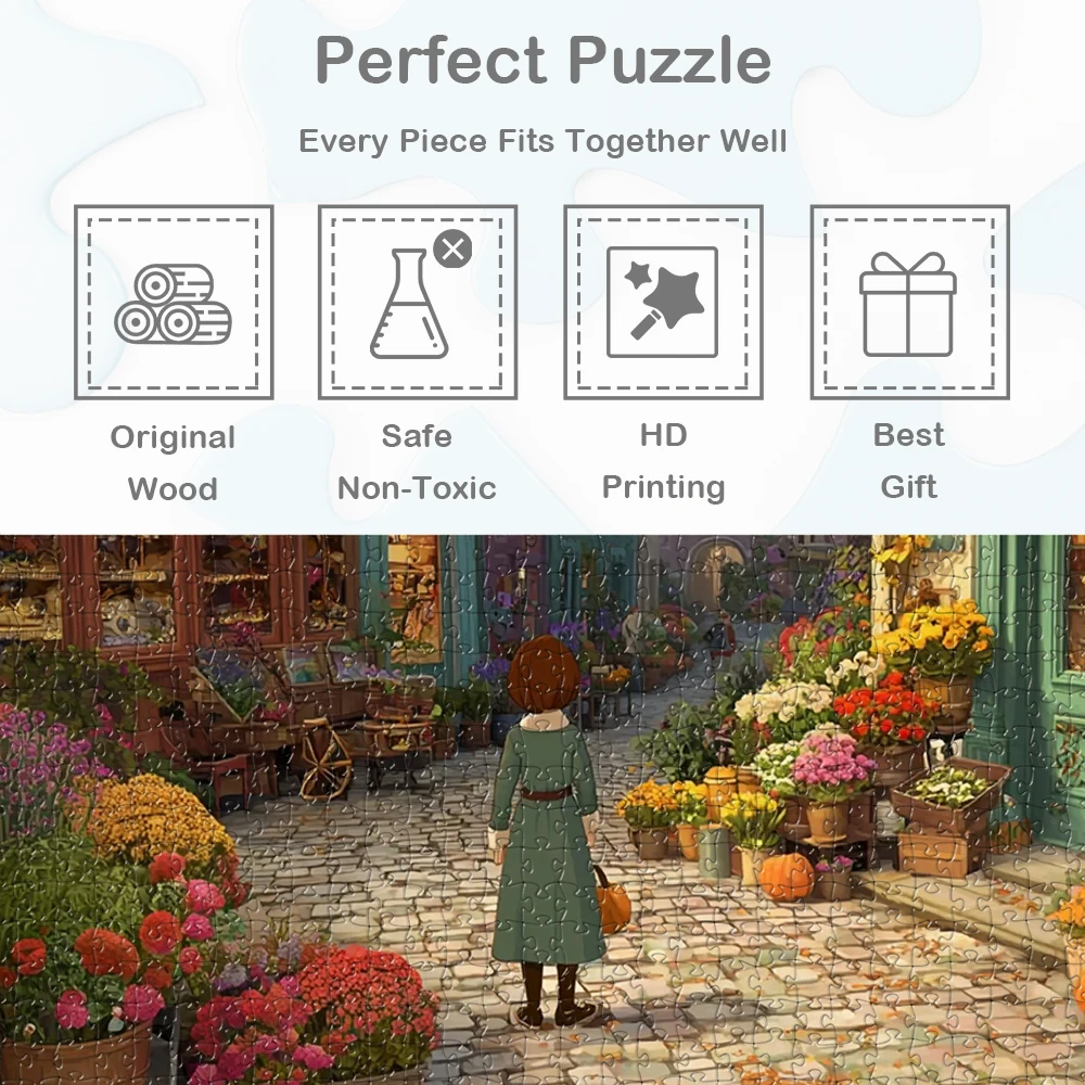 Disney Belle Princess Puzzle in legno Scena del mercato autunnale Giochi di cartoni animati e puzzle Zucche Fiori stagionali Puzzle Regalo