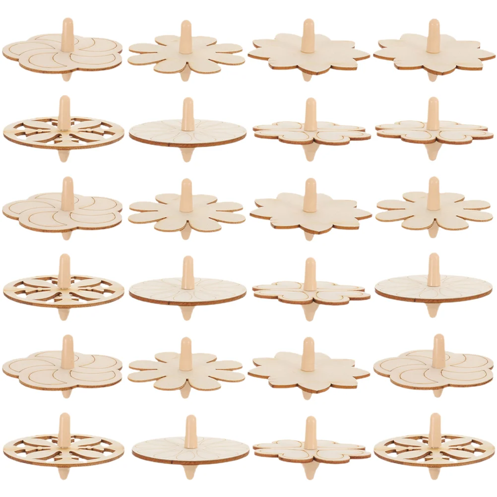 24 Pcs Craft Supplies Wooden Spinning Top Child Kids Toys Funny Gyro Playthings Plastic Pressure Relief