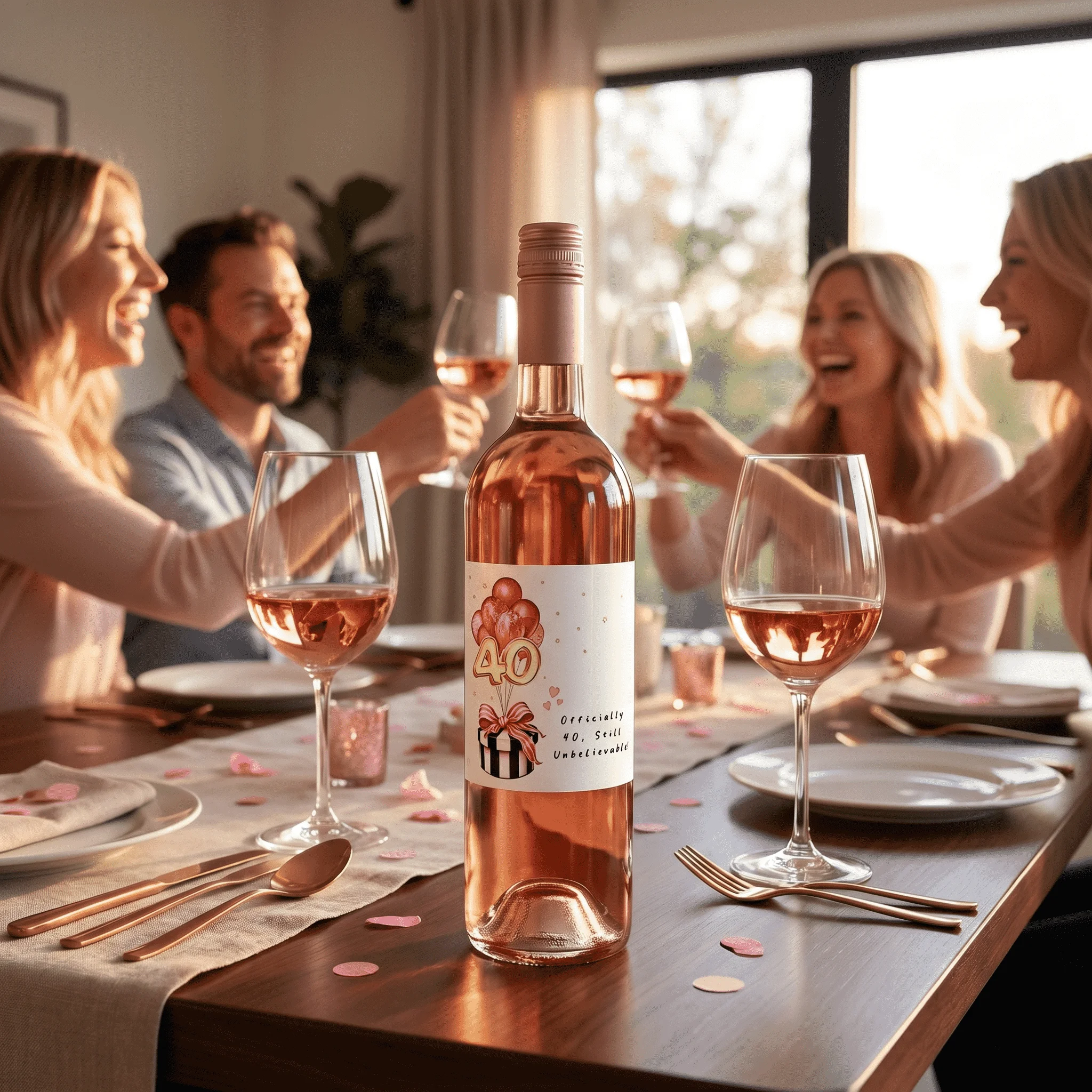 Pegatinas para Botellas de Champán de Cumpleaños Número 30/40/50/60 para Ella, Caja de Globos Rosa, Regalos Perfectos para Madre/Esposa/ Hermana/Amiga