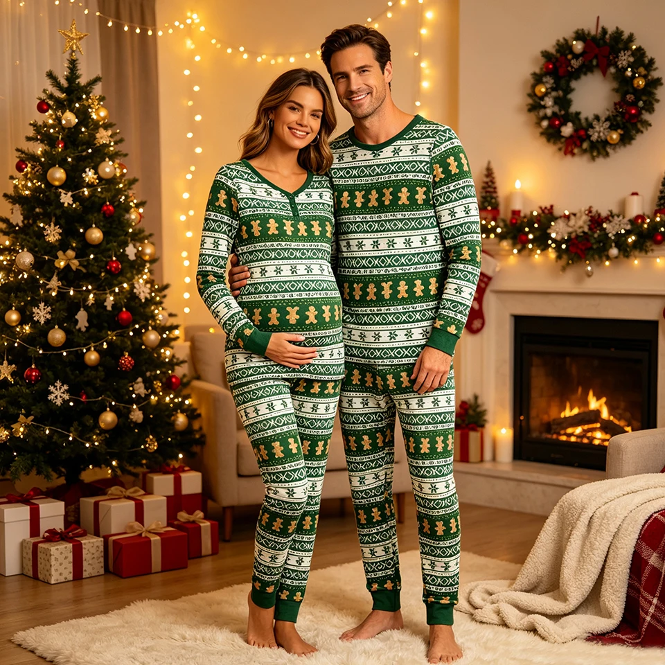 Gingerbread Man Vintage Print Family Matching Christmas Pajamas Xmas Men Women Boys Girls Sleepwear Couple Siblings Loungewear