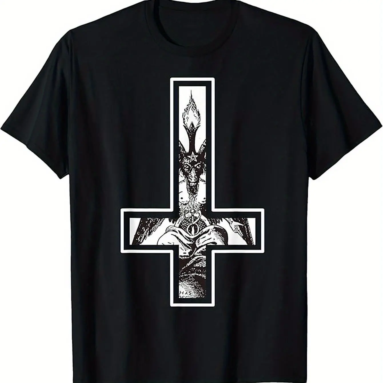 تي شيرت Barfamon Inverted Cross للرجال - تصميم رمز الشيطان القوطي، تي شيرت أسود ناعم ومريح بأكمام قصيرة