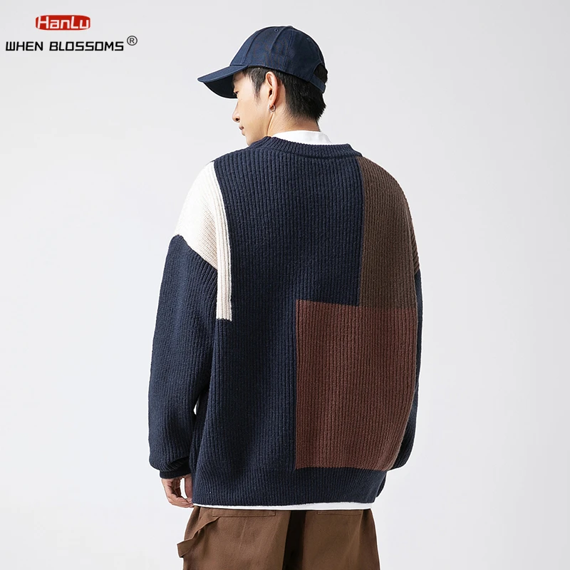 Autumn Winter New Sweaters Men\'s Women\'s Korea Fashion Color Block Patchwork Knitted Casual Pullovers Street Couple Clothing