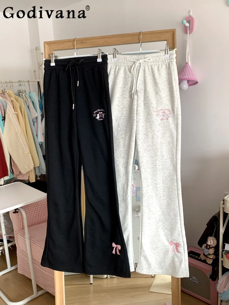 

Original Girls Sweet Cute Flared Pants College Style Student Kawaii Casual Trousers Autumn 2024 New High-waisted Slim Pants